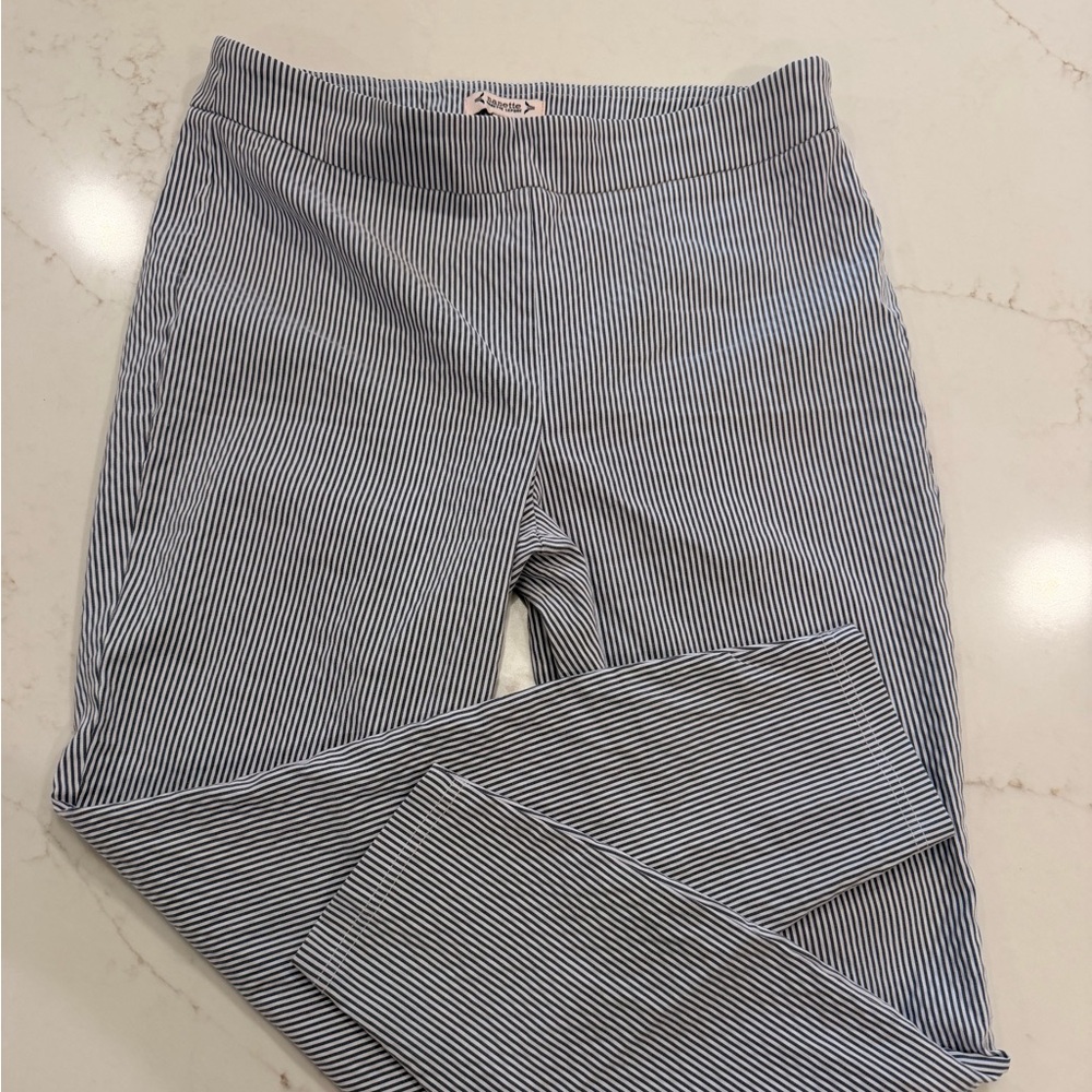 Nannette Blue and White Pinstriped Pull-On Pants